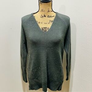 Women Athleta Gray Knit Wool Blend Oversized Hanover V-Neck Sweater Size S